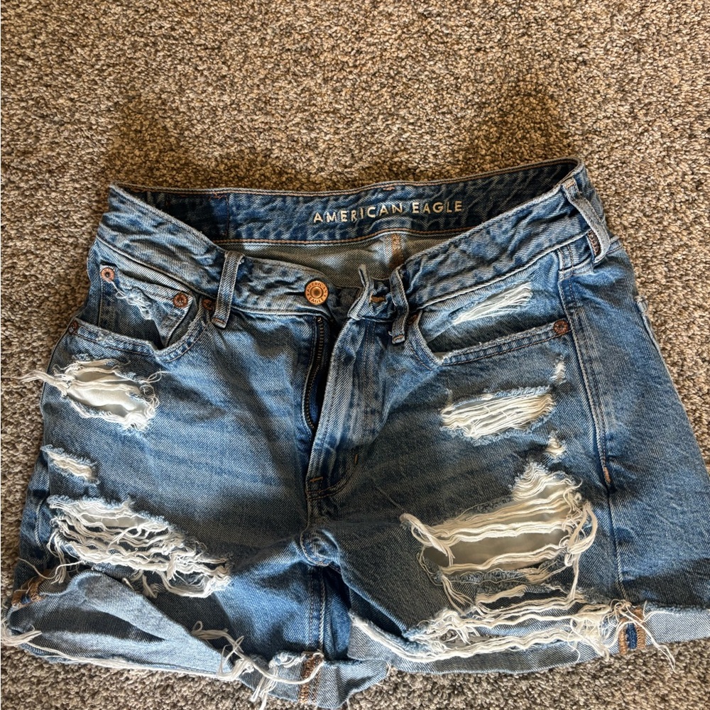 American Eagle Outfitters Women's Ripped Blue Jean Shorts